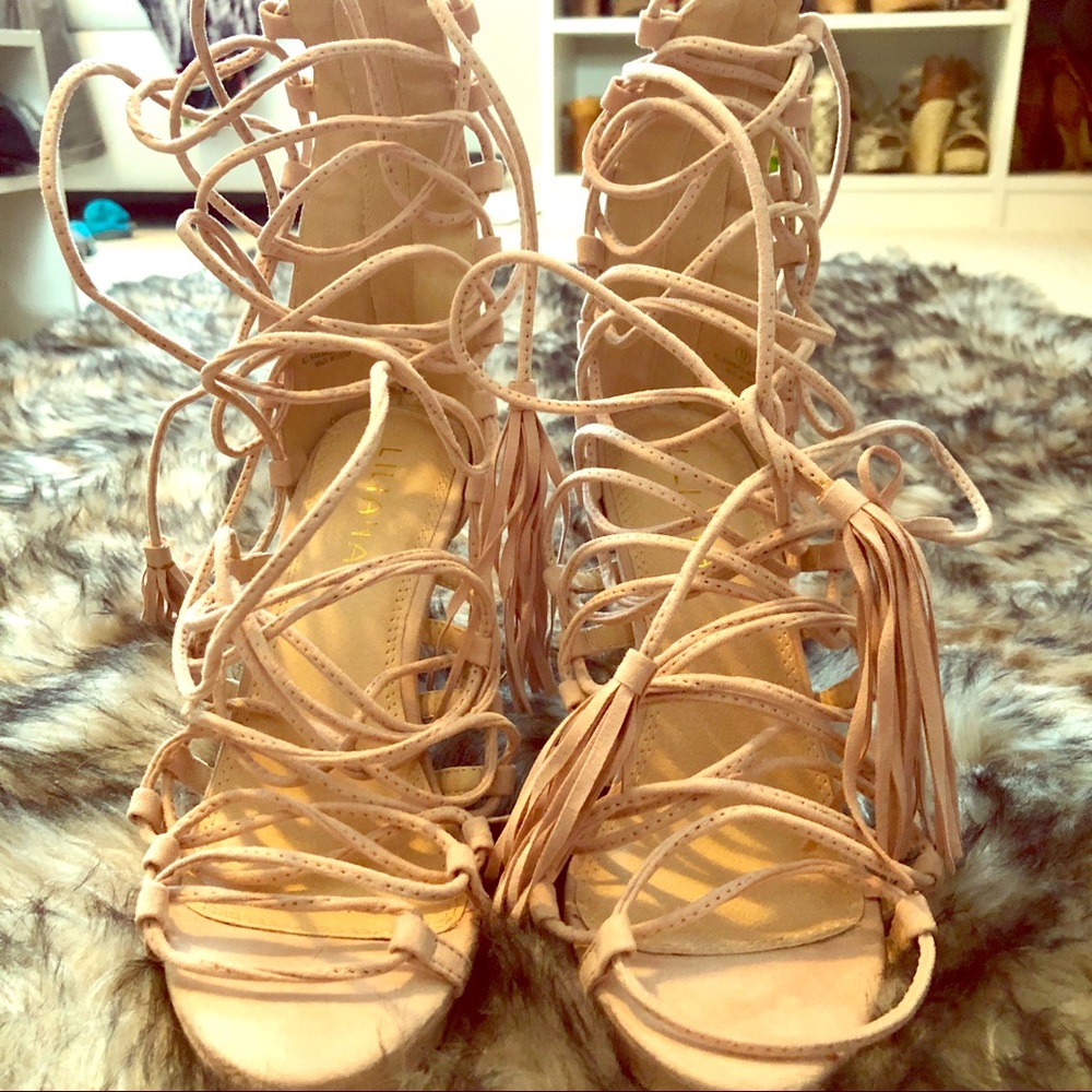 Open Toe Lace Up Stilettos